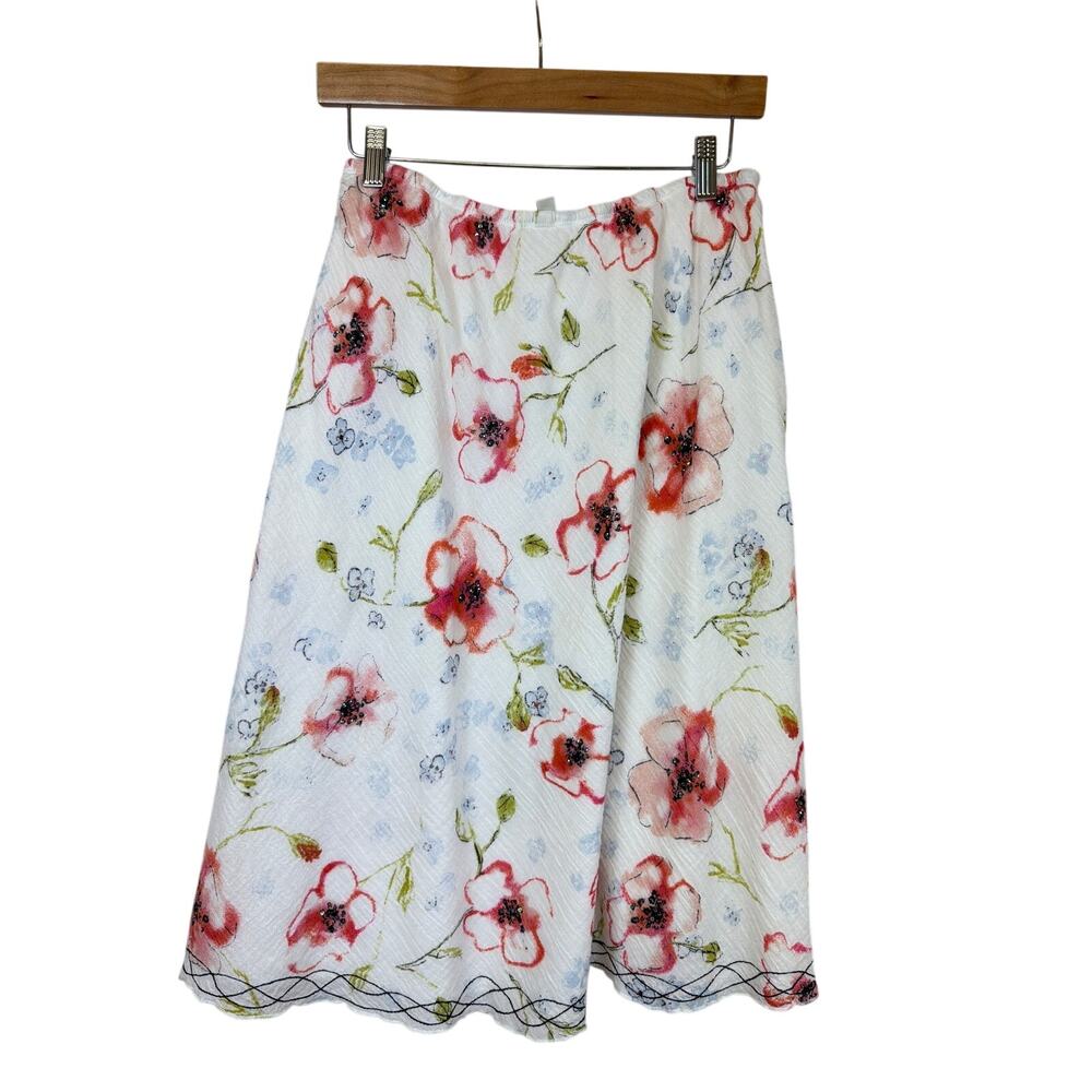 J. Jill White Floral Skirt with Red and Blue Flowers Size Small